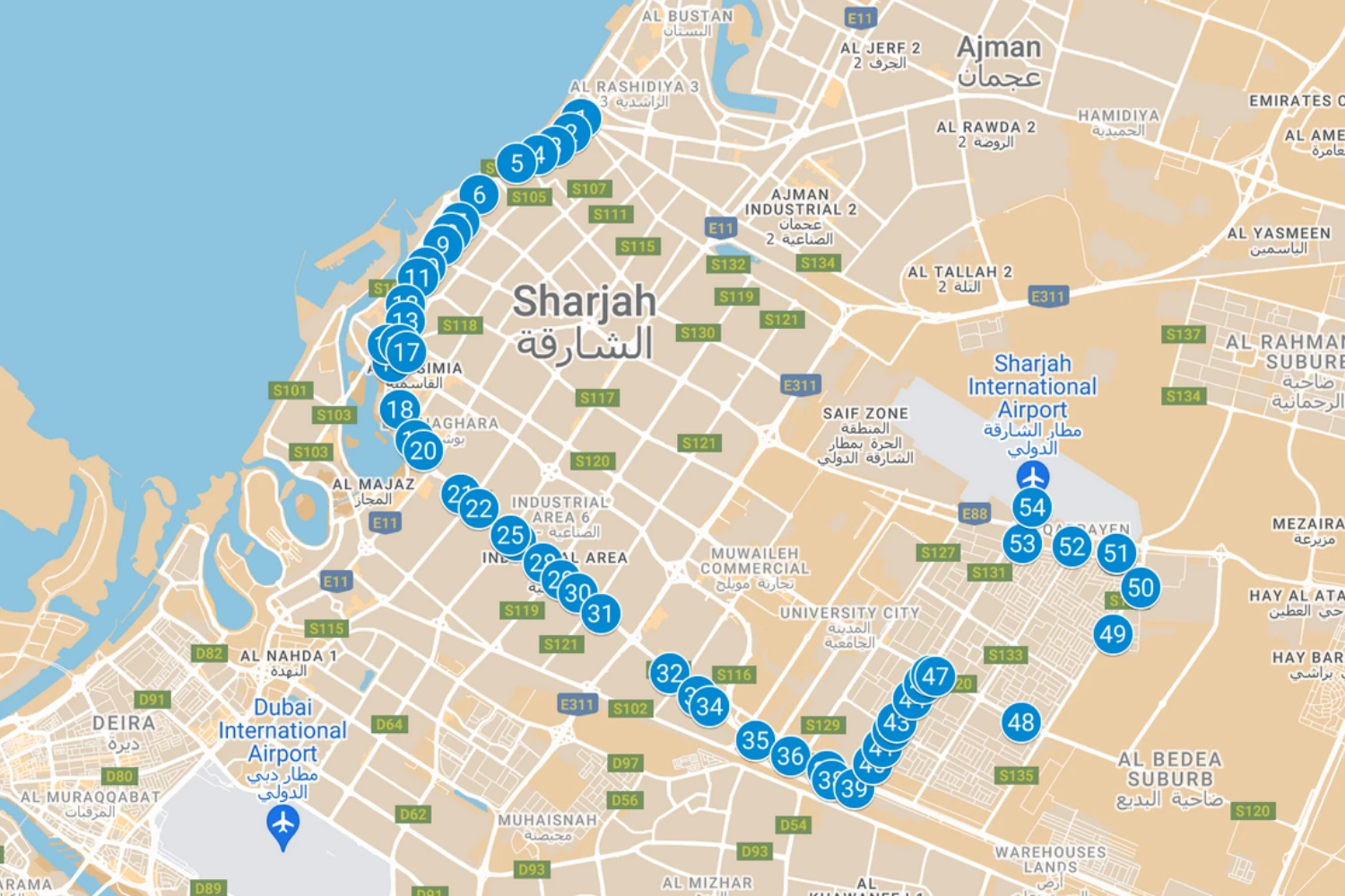 Al Sharq To Sharjah Airport Bus Route