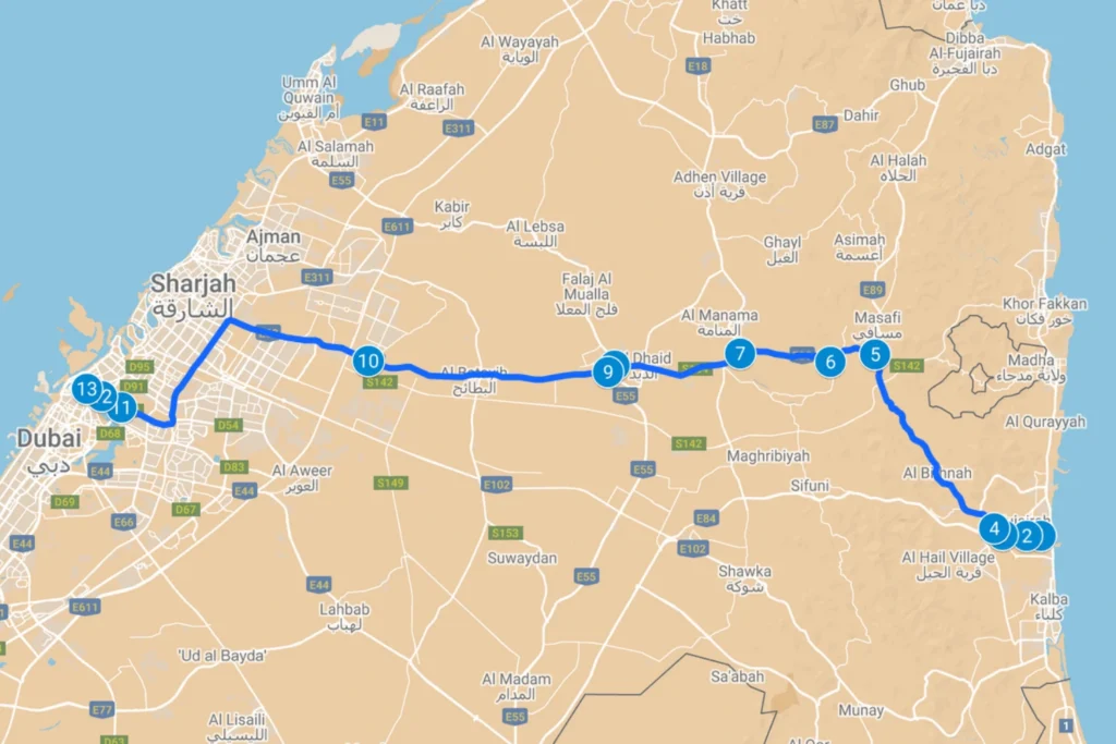 Fujairah To Dubai Bus Route