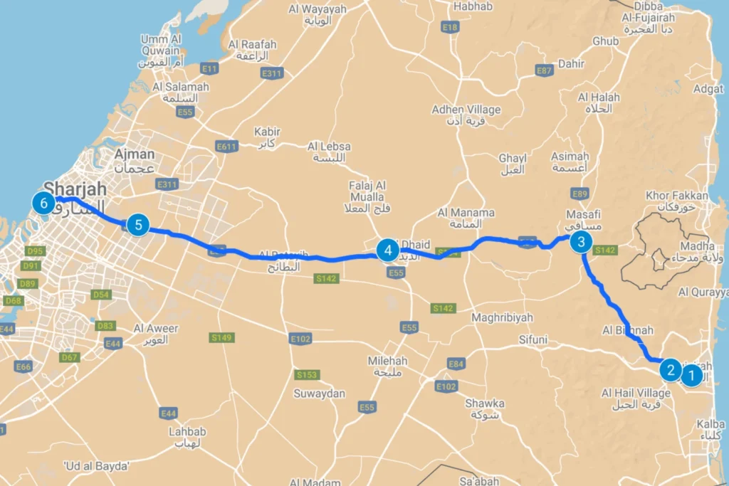 Fujairah To Sharjah Bus Route
